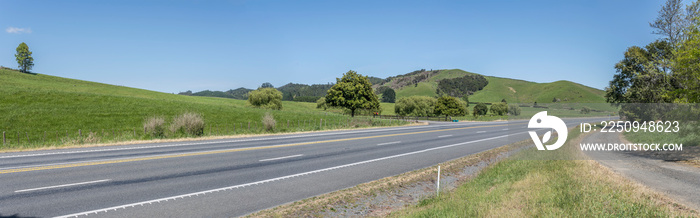 新西兰Waitakaruru附近绿色乡村的2号公路