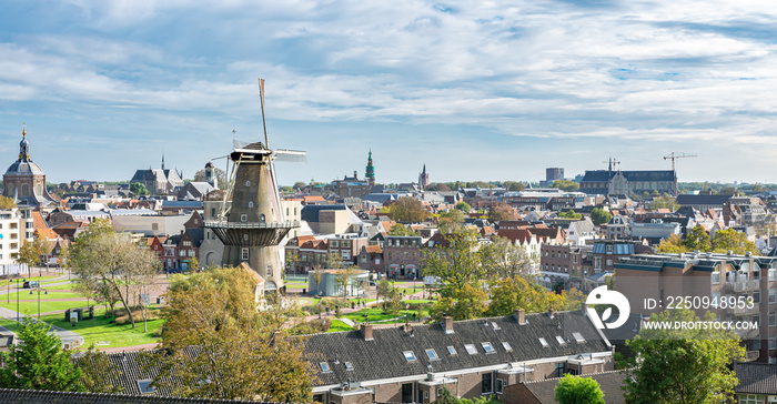 Panoramic view of the centre of the city of Leiden, Holland