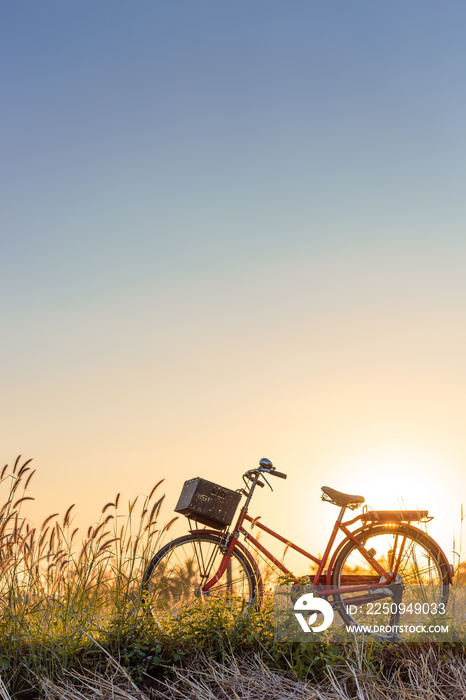 beautiful landscape image with Bicycle at sunset