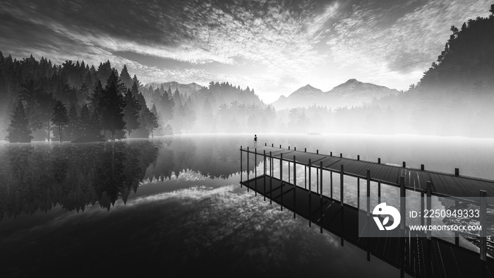 A girl stands alone enjoying the sun and fog