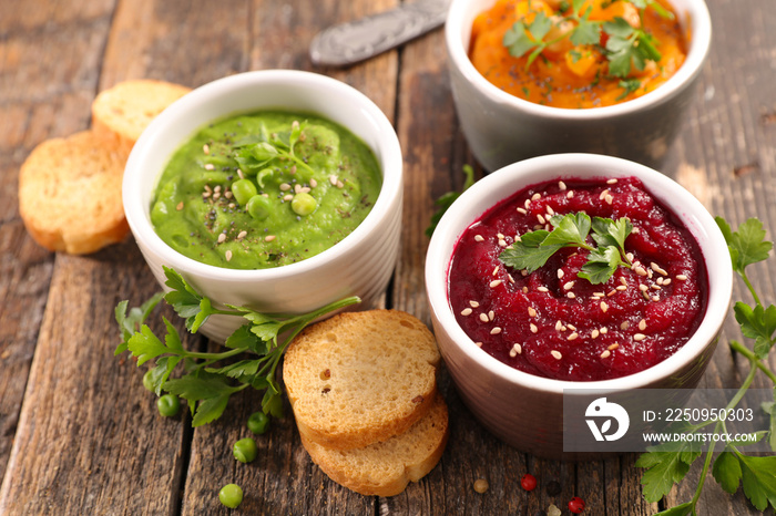 vegetable dip- sweet potato, beetroot and pea dipping sauce