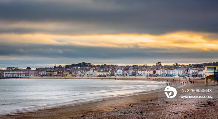 Winters sunset over Weymouth Beach