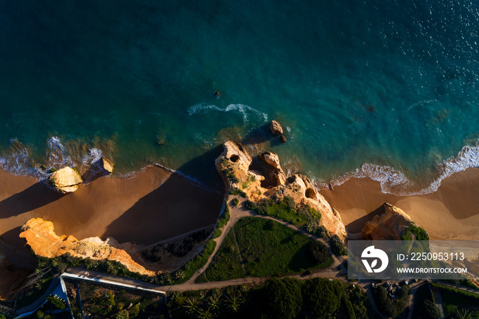 Aerial view of the Vau Beach (Praia do Vau) in Portimao, Algarve, Portugal