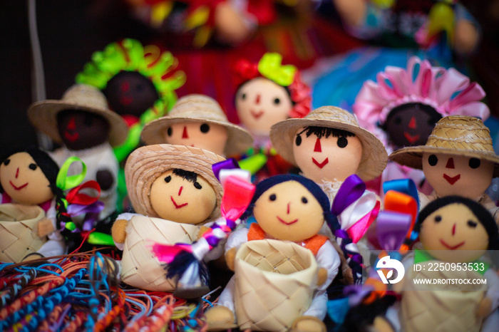 A group of colorful mexican dolls. muñecas mexicanas. queretaro mexico. Canasta mexicana. tradicione