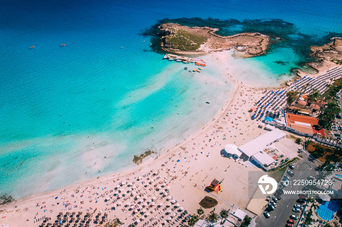 Aerial view of beautiful Nissi beach in Ayia Napa