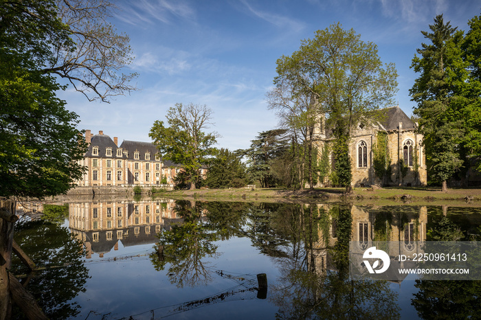 Garden, Lake And Chapel With Chateau-de-la-Ferte Saint-Aubin, France