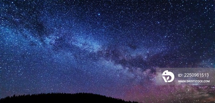 乌克兰喀尔巴阡山脉的夜晚照片，明亮的星空和银河系