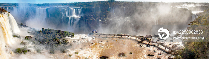 Viewpoint near Devils throat falls of Iguacu waterfalls, Brazilian side, on a sunny day 