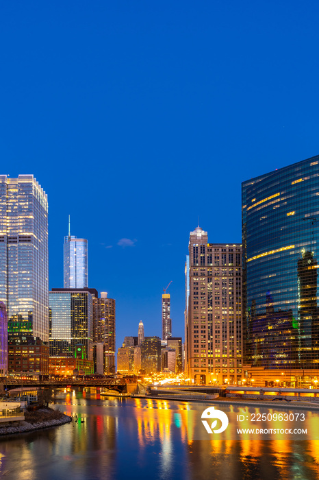 Chicago downtown night sunset