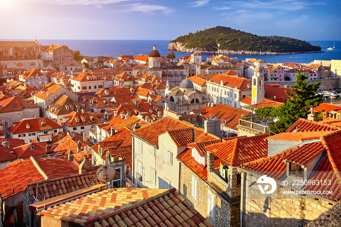 Panorama Dubrovnik Old Town roofs at sunset. Europe, Croatia