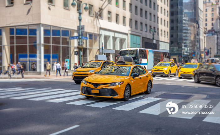 New York, streets. High buildings, cars and cabs