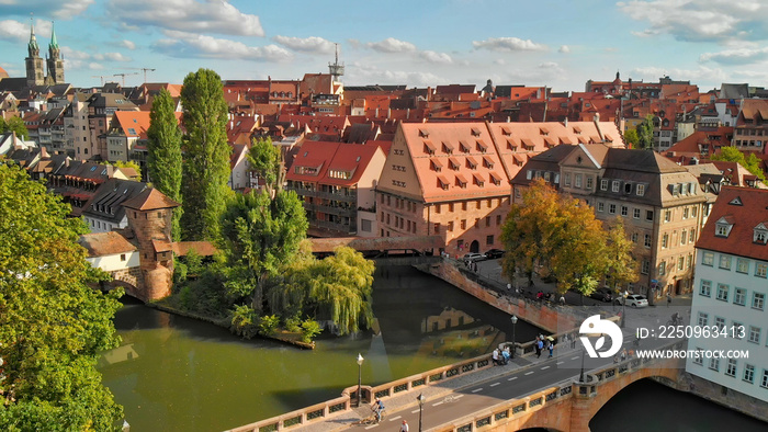 Beautiful aerial vire of Nuremberg medieval city skyline in summer season, Germany