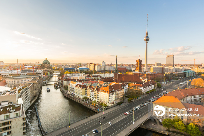 Berlin aerial view at sunset