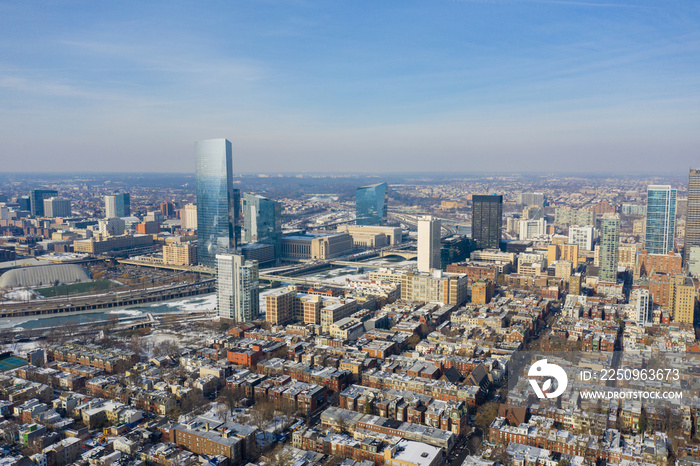 Aerial photo Downtown Philadelphia PA skyscrapers business district by river