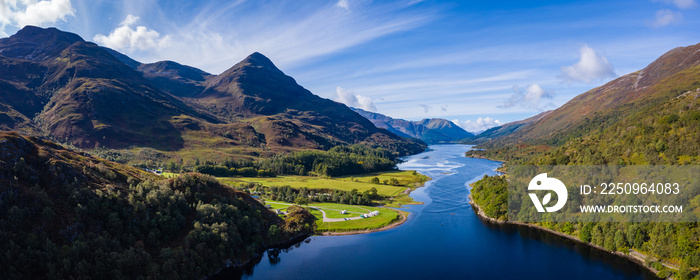 aerial view of loch linnhe in summer near duror and ballachulish and glencoe in the argyll region of