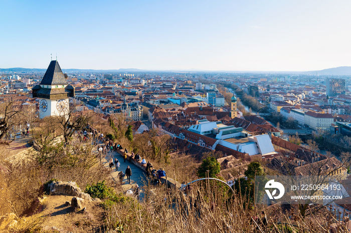 城市景观Grazer Uhturm钟楼Schlossberg城堡山Graz