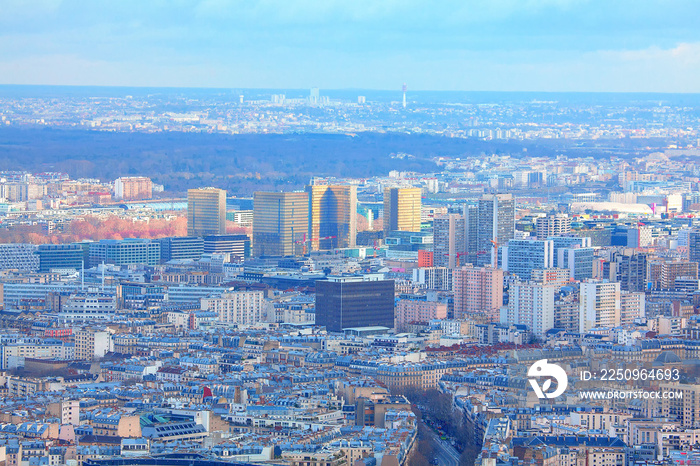 现代巴黎城市空中全景