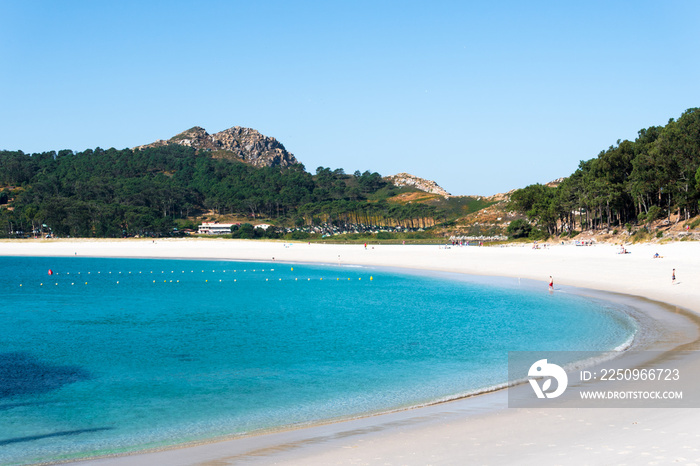 Vigo，Pontevedra，Rias Baixas Gallegas的Illas Cies海滩全景