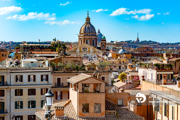 View of Rome’s city from Trinita dei Monti church, Rome, Italy