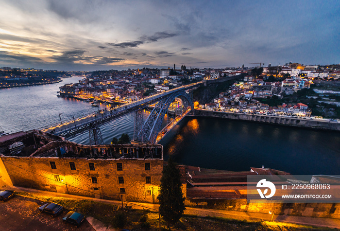 View from Vila Nova de Gaia city on Douro River and Porto city, Portugal