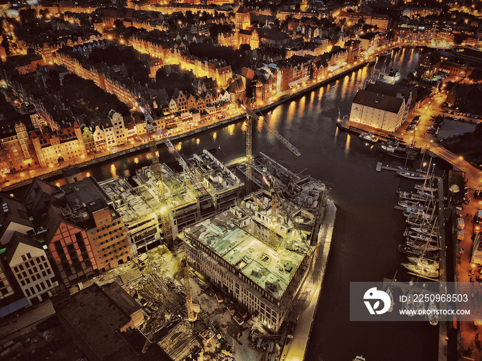 Top view night picture of Old Town in Gdansk Poland