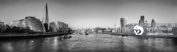 Vintage picture of view of the London skyline from the Tower Bridge