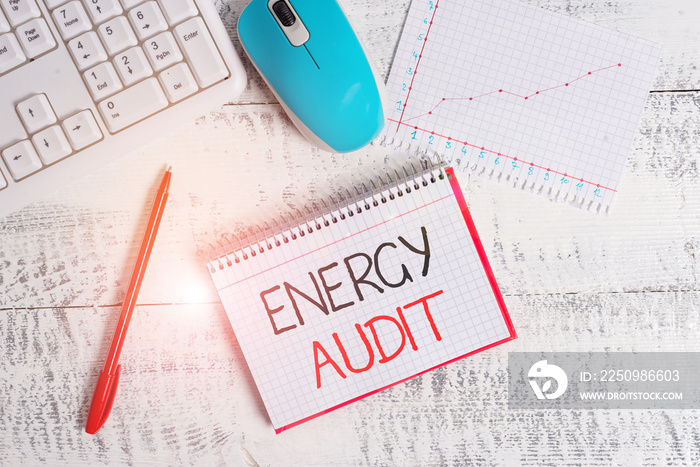 Conceptual hand writing showing Energy Audit. Concept meaning assessment of the energy needs and eff