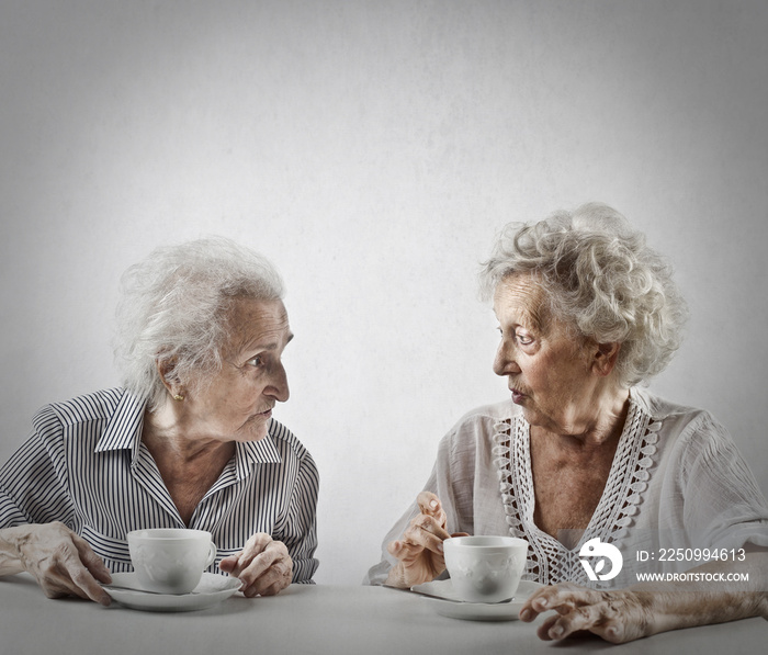 Old friends drinking a cup of tea