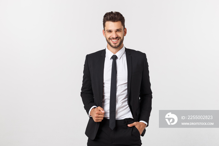 business and office concept - handsome smart buisnessman looking to camera. Isolated over white back