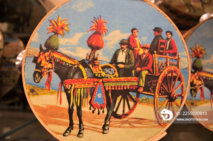 Sicilian cart painted on tambourine