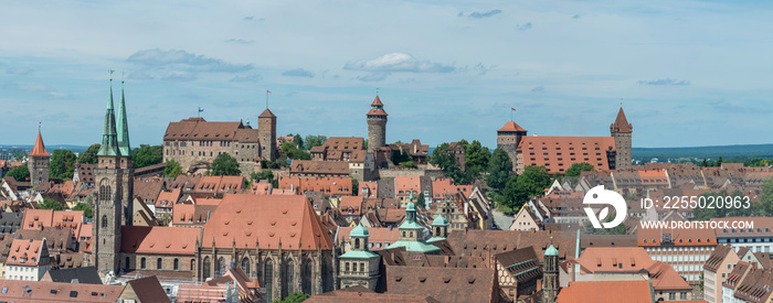 Panorama of the castle of Nuremberg and Sebaldus church on a sunny day
