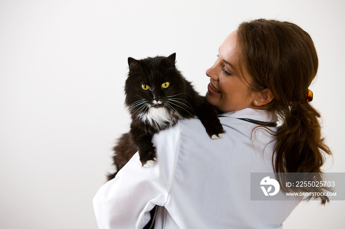 兽医：抱着宠物猫的女人