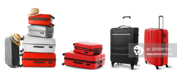 Set of suitcases on white background