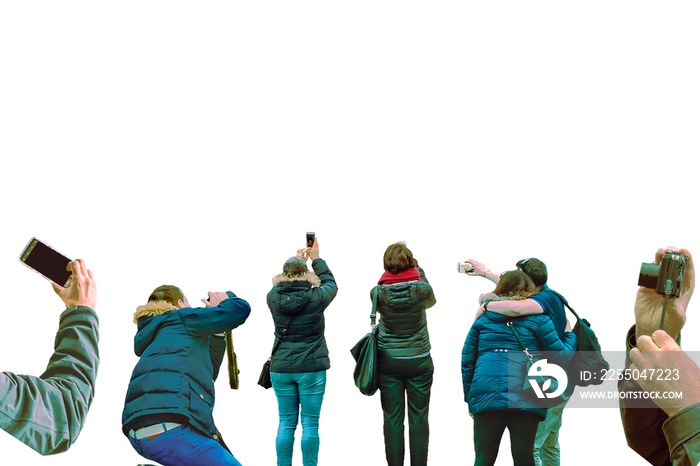 People Taking Photos on Isolated White Background