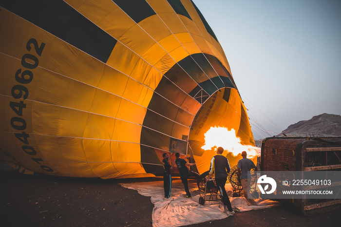 A hot air balloon being set up