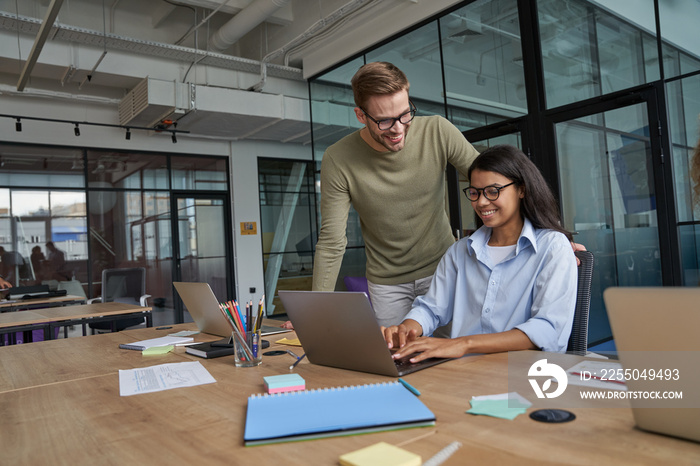 Employees preparing for conversation with new clients