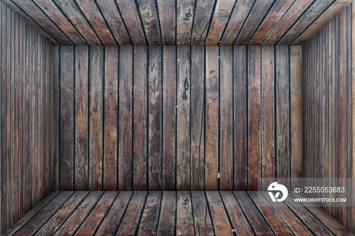 Inside an empty wooden room, wood box background. Interior vintage concept.