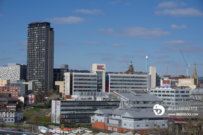 View of Sheffield City Centre from Park Hill on a sunny morning