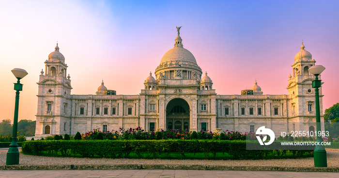 View of a large marble building in Central Kolkata, Named as The Victoria Memorial ,a which was built between 1906 and 1921. Foreground is Blurred and Selective Focus is used.