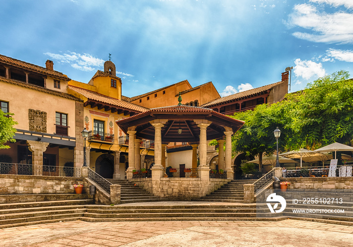 Plaza Mayor, main square in Poble Espanyol, Barcelona, Catalonia, Spain