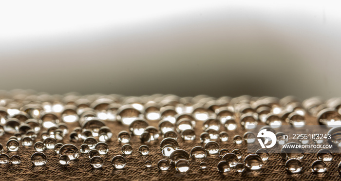 Water droplets on moisture resistant fabric Close up