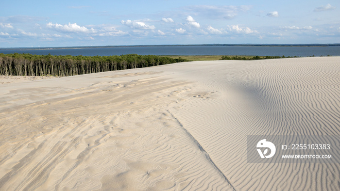 Rippled wave pattern in the sand in the Moving Dunes National Park in Poland