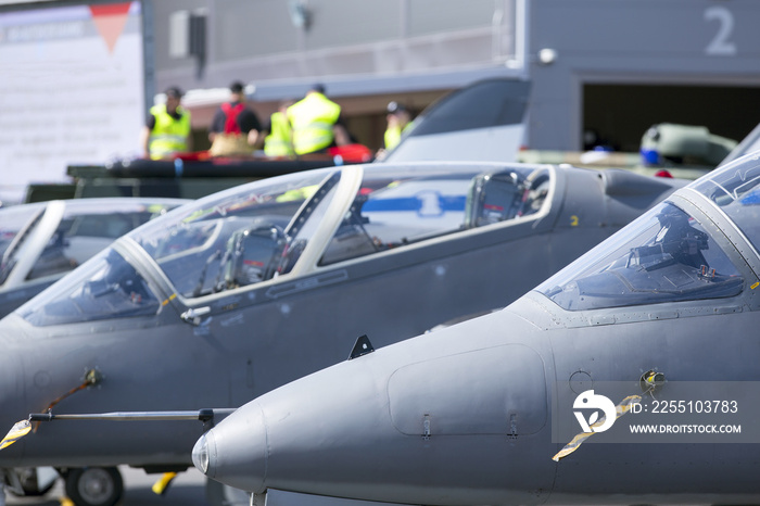 Jet fighters on the ground.