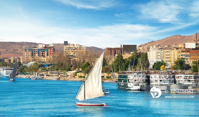 Sailboats and ships on Nile