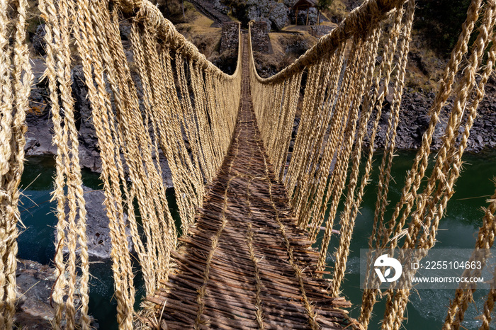 Inca Qeswachaka bridge made of grass.