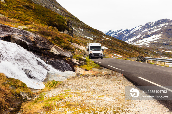 Camper car in norwegian mountains