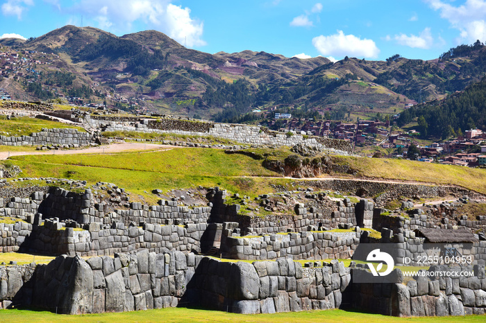 Walls in Sacsayhuaman an ancient  citadel above the city of Cusco, Peru