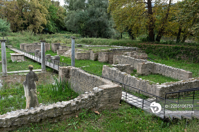 Remains of the Isis Temple in the archaeological site of Dion in northern Greece