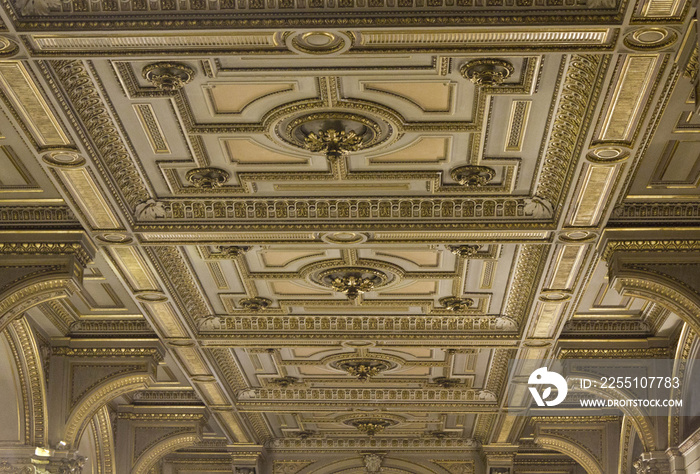 Architectural close up of the ornamental ceiling of Vienna Opera house