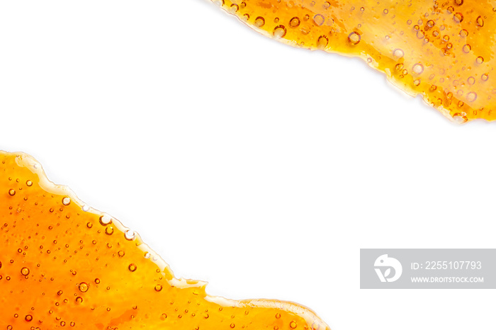 extract of gold cannabis wax with high thc, bubble shatter with place for text copy space.